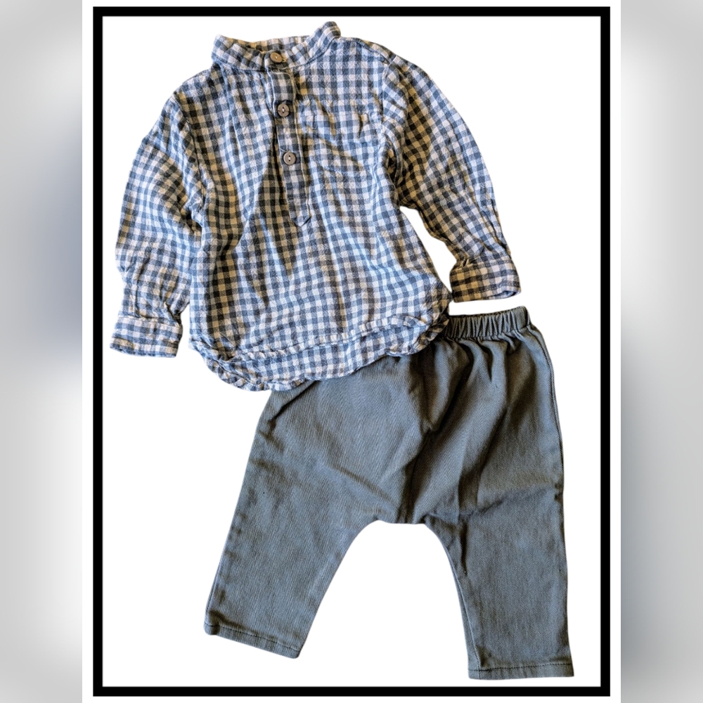 Long Sleeve Gingham Shirt & Harem Pant